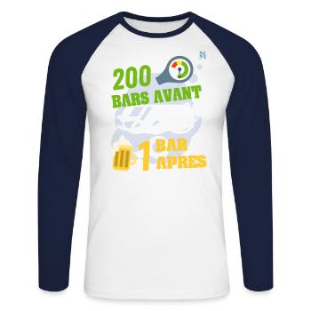 plongée sous marine : 200 bars avant, 1 bar après - T-shirt baseball manches longues Homme - blanc/marine - Devant - Nik (191cm)
