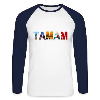 Tamam Turkey - Unisex Long Sleeve Baseball T-Shirt - white/navy - Front - Nik (191cm)
