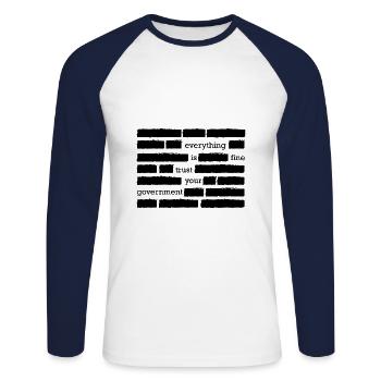 Drôle de théorie du complot Censure gouvernementale USA - T-shirt baseball manches longues Homme - blanc/marine - Devant - Nik (191cm)