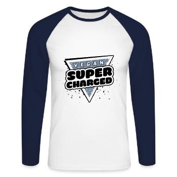 Vegan Supercharged - Unisex Long Sleeve Baseball T-Shirt - white/navy - Front - Nik (191cm)