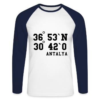 Antalya Coordinates Turkey Holiday Idea - Unisex Long Sleeve Baseball T-Shirt - white/navy - Front - Nik (191cm)