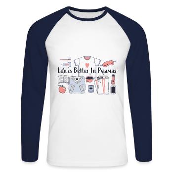 Leben ist besser in Pyjamas lustig Essential - Unisex Baseballshirt langarm - Weiß/Navy - Vorne - Nik (191cm)