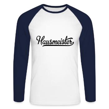 hausmeister - Unisex Baseballshirt langarm - Weiß/Navy - Vorne - Nik (191cm)