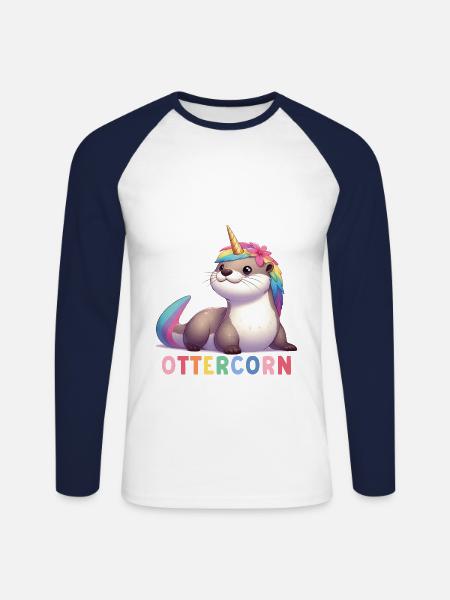 Otter Unicorn - Unisex Long Sleeve Baseball T-Shirt - white/navy