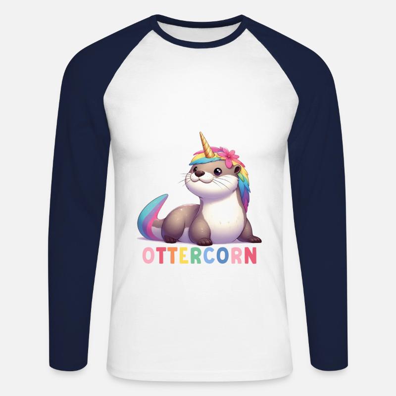 Otter Einhorn - Unisex Baseballshirt langarm - Weiß/Navy