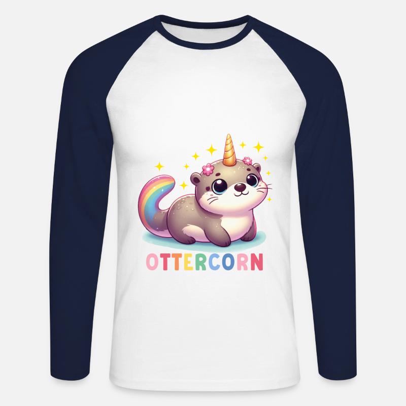 Otter Einhorn - Unisex Baseballshirt langarm - Weiß/Navy