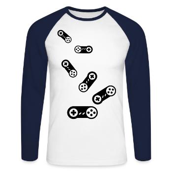 Icône de manette de jeu Gamer - T-shirt baseball manches longues Homme - blanc/marine - Devant - Nik (191cm)