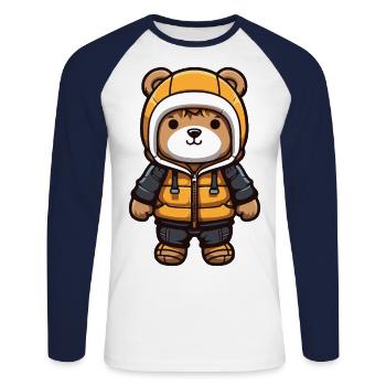 Bear Comic Winter - Unisex Long Sleeve Baseball T-Shirt - white/navy - Front - Nik (191cm)