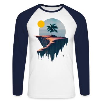 Île Flying Palm - T-shirt baseball manches longues Homme - blanc/marine - Devant - Nik (191cm)