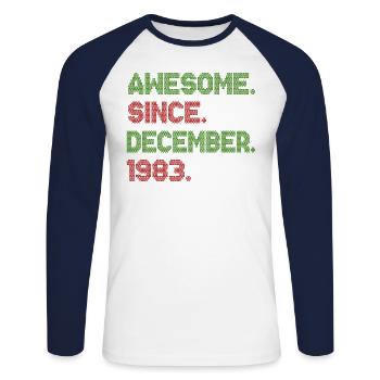 Awesome Since December Christmas Ave 1983 - Unisex Baseballshirt langarm - Weiß/Navy - Vorne - Nik (191cm)