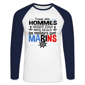 Marin Marine Skipper Métier Cadeau Humour Mer - T-shirt baseball manches longues Homme - blanc/marine - Devant - Nik (191cm)