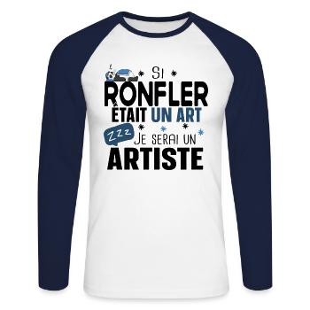 Ronfler Artiste Dormir Cadeau Humour Ronflement - T-shirt baseball manches longues Homme - blanc/marine - Devant - Nik (191cm)