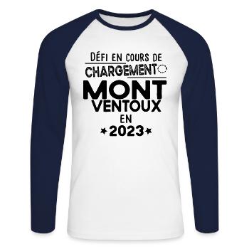 Mont Ventoux 2023 Cycliste Montagne Randonnée - T-shirt baseball manches longues Homme - blanc/marine - Devant - Nik (191cm)