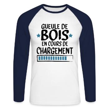 Gueule Bois Alcool Bière Whisky Cadeau - T-shirt baseball manches longues Homme - blanc/marine - Devant - Nik (191cm)