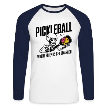 Pickleball Where Friends Get Smashed Cool Skeleton - T-shirt baseball manches longues Homme - blanc/marine - Devant - Nik (191cm)