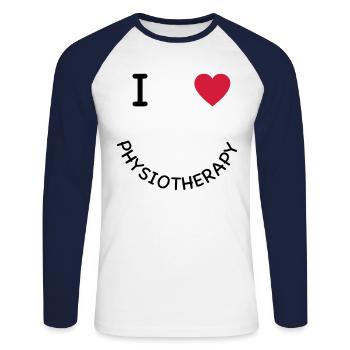 Physiothérapie - T-shirt baseball manches longues Homme - blanc/marine - Devant - Nik (191cm)
