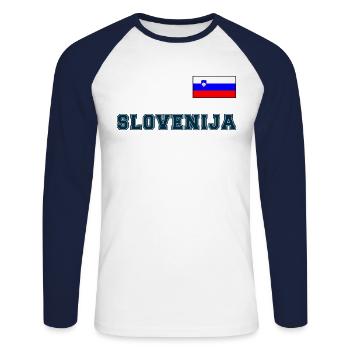 Slovenia Jersey Look – SLOVENIJA with Flag Flag - Unisex Long Sleeve Baseball T-Shirt - white/navy - Front - Nik (191cm)
