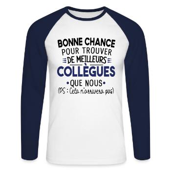 Bonne Chance Collègue Cadeau Humour Retraite - T-shirt baseball manches longues Homme - blanc/marine - Devant - Nik (191cm)