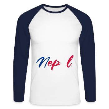 Népal idée cadeau drôle dicton drôle - T-shirt baseball manches longues Homme - blanc/marine - Devant - Nik (191cm)