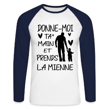 Donne moi ta main et prends la mienne - T-shirt baseball manches longues Homme - blanc/marine - Devant - Nik (191cm)