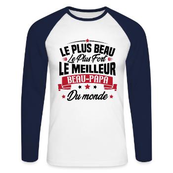 Le meilleur beau papa du monde - T-shirt baseball manches longues Homme - blanc/marine - Devant - Nik (191cm)