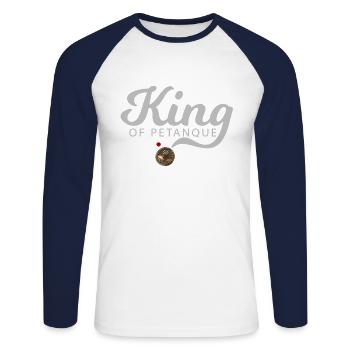 KÖNIG VON PETANQUE - Unisex Baseballshirt langarm - Weiß/Navy - Vorne - Nik (191cm)