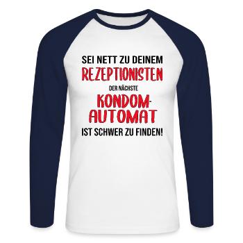 Rezeptionist Hotel Pension Kondome Geschenk lustig - Unisex Baseballshirt langarm - Weiß/Navy - Vorne - Nik (191cm)