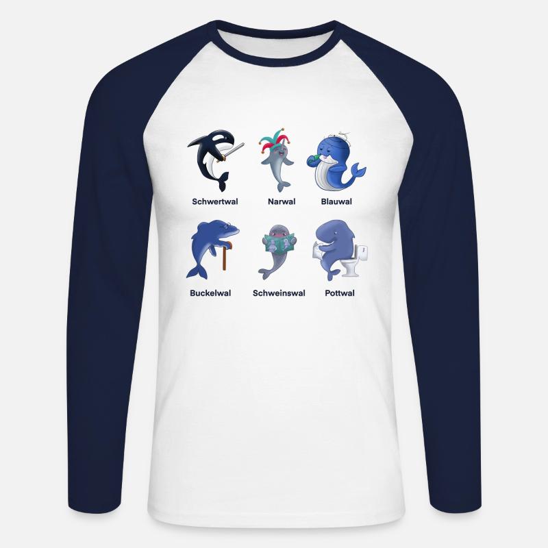 Wal Wale als lustiger Comic - Unisex Baseballshirt langarm - Weiß/Navy