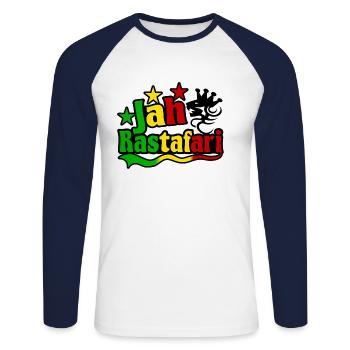 jah rastafari - T-shirt baseball manches longues Homme - blanc/marine - Devant - Nik (191cm)
