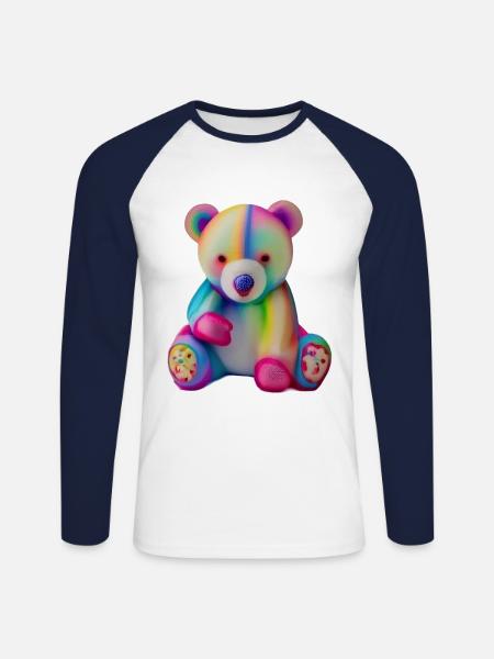 Mehrfarbiger Teddybär - Unisex Baseballshirt langarm - Weiß/Navy