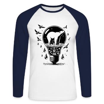 Klimawandel Design - mit Eisbär - Unisex Baseballshirt langarm - Weiß/Navy - Vorne - Nik (191cm)
