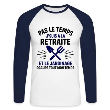 Retraite & jardinage cadeau départ à la retraite - T-shirt baseball manches longues Homme - blanc/marine - Devant - Nik (191cm)