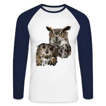 Eulen - Unisex Baseballshirt langarm - Weiß/Navy - Vorne - Nik (191cm)