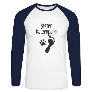 Meilleur tee-shirt papa chat drôle - T-shirt baseball manches longues Homme - blanc/marine - Devant - Nik (191cm)