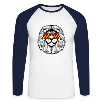 lässiger Löwenkopf mit verspiegelter Sonnebrille - Unisex Baseballshirt langarm - Weiß/Navy - Vorne - Nik (191cm)