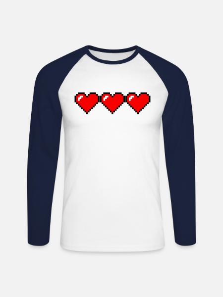 3 pixels hearts - Unisex Long Sleeve Baseball T-Shirt - white/navy