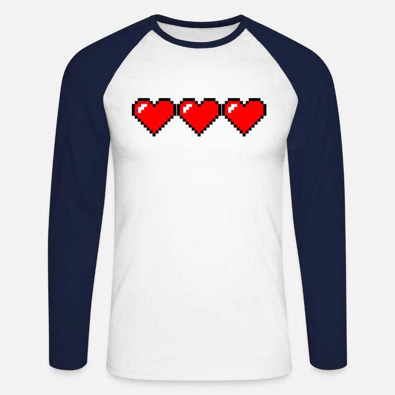 3 Pixel Herzen - Unisex Baseballshirt langarm - Weiß/Navy