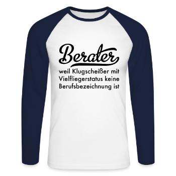 Berater - Unisex Baseballshirt langarm - Weiß/Navy - Vorne - Nik (191cm)