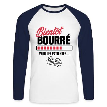Bientôt bourré veuillez patienter - T-shirt baseball manches longues Homme - blanc/marine - Devant - Nik (191cm)