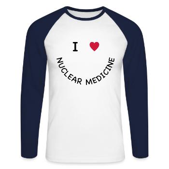 I love nuclear medicine - Unisex Long Sleeve Baseball T-Shirt - white/navy - Front - Nik (191cm)