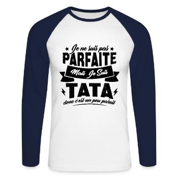 Pas parfaite mais je suis tata - T-shirt baseball manches longues Homme - blanc/marine - Devant - Nik (191cm)