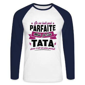 Pas parfaite mais je suis tata - T-shirt baseball manches longues Homme - blanc/marine - Devant - Nik (191cm)