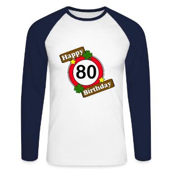 80th Birthday , Happy Birthday 80 (25) - Unisex Long Sleeve Baseball T-Shirt - white/navy - Front - Nik (191cm)