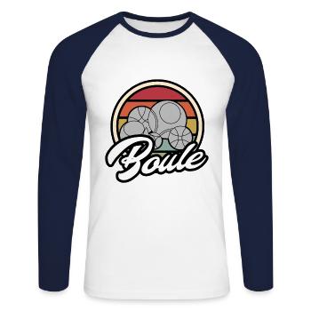 Boules de boules pentanqué motif rétro vintage - T-shirt baseball manches longues Homme - blanc/marine - Devant - Nik (191cm)