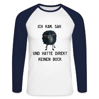 Schaf - Ich kam sah und hatte keinen Bock mehr - Unisex Baseballshirt langarm - Weiß/Navy - Vorne - Nik (191cm)