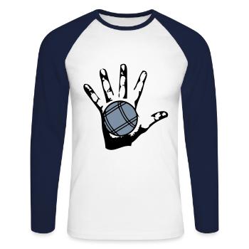 petanque ball hand hand1 - Unisex Long Sleeve Baseball T-Shirt - white/navy - Front - Nik (191cm)