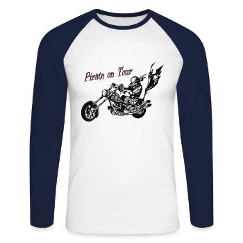 Pirate on the motorcycle - Unisex Long Sleeve Baseball T-Shirt - white/navy - Front - Nik (191cm)