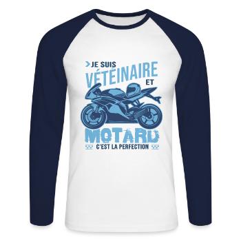 motard parfait vétéinaire parfait - T-shirt baseball manches longues Homme - blanc/marine - Devant - Nik (191cm)
