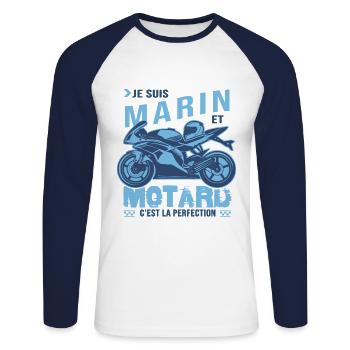 motard parfait marin parfait - T-shirt baseball manches longues Homme - blanc/marine - Devant - Nik (191cm)