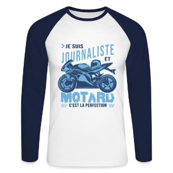 motard parfait journaliste parfait - T-shirt baseball manches longues Homme - blanc/marine - Devant - Nik (191cm)
